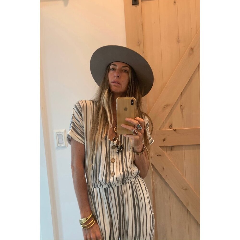 Jens Pirate Booty X Free People Ivory & Charcoal Striped Casual Boho Jumpsuit - Picture 12 of 14